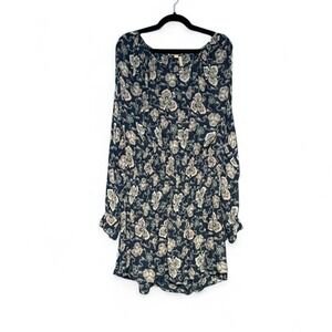 Galliano Silk Tunic Women's Size Large Navy Blue Floral Sheer Dress Boho Hippie